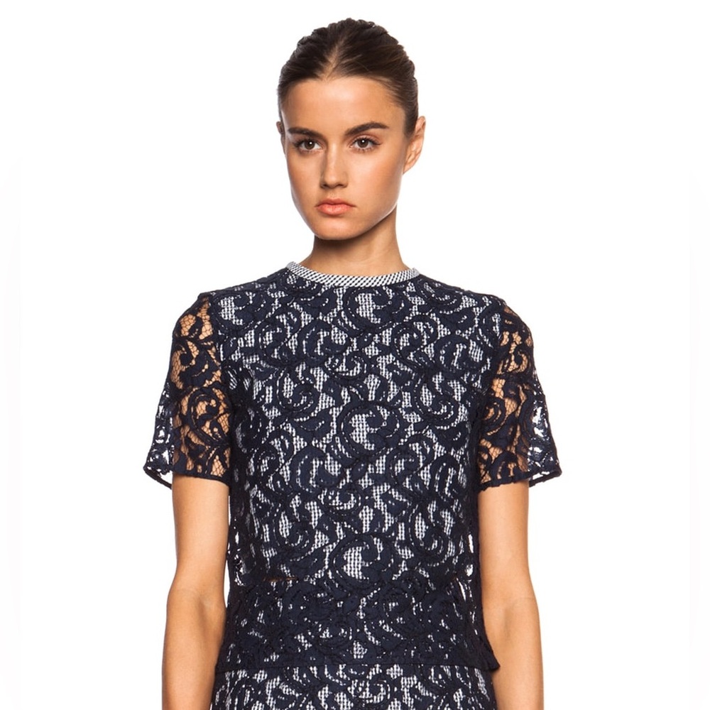 Carven Navy Lace Top